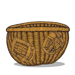 An illustration of a low basket with a large and well-defined weaving pattern