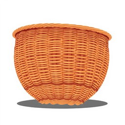 An illustration of a low basket viewed from the side, showcasing a large and well-defined weaving pattern
