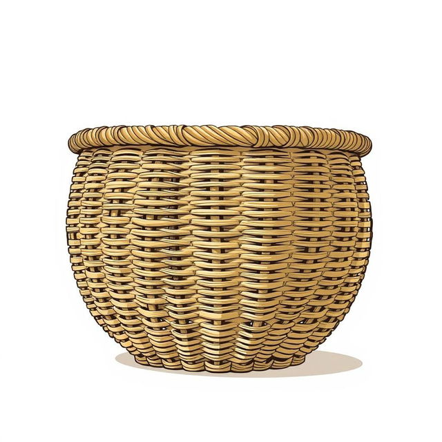 An illustration of a low basket viewed from the side, showcasing a large and well-defined weaving pattern