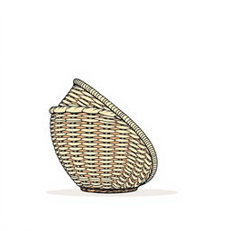 An illustration of a low basket viewed from the side, featuring a large and well-defined weaving pattern