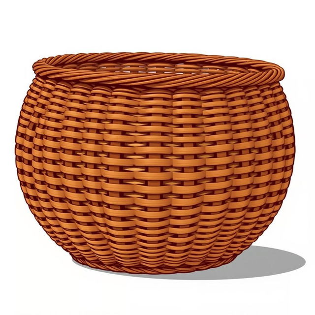 An illustration of a low basket viewed from the side, featuring a large and well-defined weaving pattern