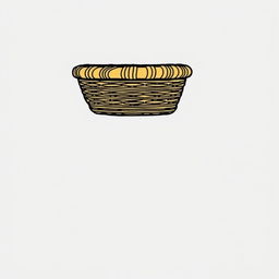 An illustration of a slim, low basket viewed from the side, showcasing a well-defined weaving pattern