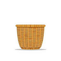 An illustration of a slim, low basket viewed from the side, showcasing a well-defined weaving pattern