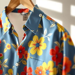A close-up shot of a stylish, casual short-sleeve shirt made of soft, breathable fabric