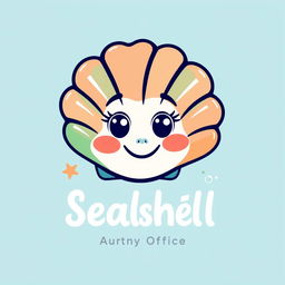A stylized seashell logo featuring a friendly face
