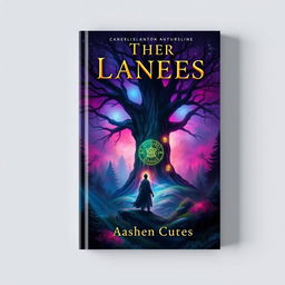 A captivating and visually striking book cover design featuring a mystical forest with vibrant colors and ethereal lighting