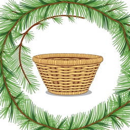 An illustration of a slim, low basket viewed from the side, featuring a well-defined weaving pattern