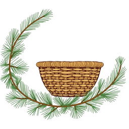 An illustration of a slim, low basket viewed from the side, featuring a well-defined weaving pattern