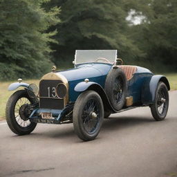 A 1920s Le Mans racing car, representing the origins of endurance car racing. Expect to see a tall, boxy body, rudimentary open cockpit, large wire-spoke wheels, narrow tires, and an authentic vintage patina