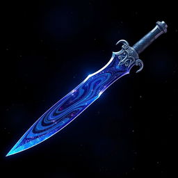 A beautifully crafted dagger with an elegantly curved blade, shimmering with a cosmic design reminiscent of outer space