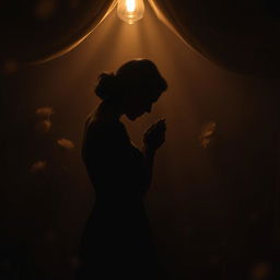 A dramatic, artistic representation of a sensual scene featuring two silhouettes under ambient lighting