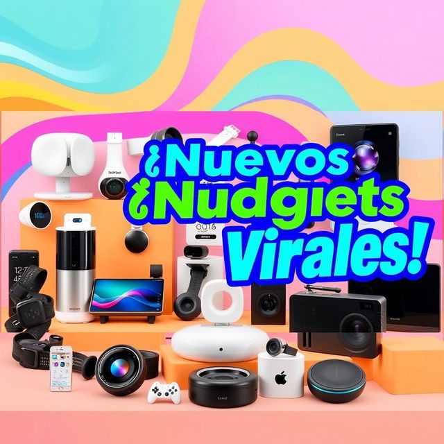 A vibrant and engaging YouTube thumbnail for the video titled 'Nuevos Gadgets de Amazon que se viralizaron en TikTok 2024'