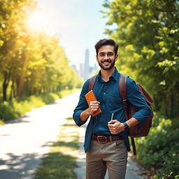 An inspiring scene featuring a protagonist named Joseph embarking on a personal development journey towards financial freedom