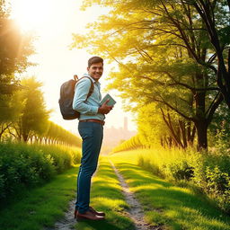 An inspiring scene featuring a protagonist named Joseph embarking on a personal development journey towards financial freedom
