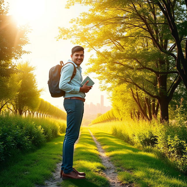 An inspiring scene featuring a protagonist named Joseph embarking on a personal development journey towards financial freedom