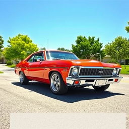 A classic Chevrolet Nova, showcasing its iconic design with sleek lines and vibrant paint