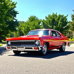 A classic Chevrolet Nova, showcasing its iconic design with sleek lines and vibrant paint