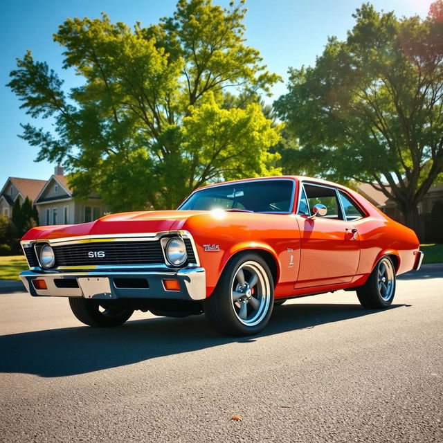 A classic Chevrolet Nova, showcasing its iconic design with sleek lines and vibrant paint