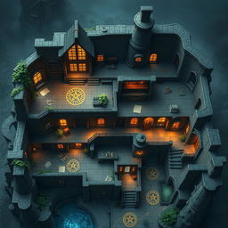 A highly detailed Dungeons and Dragons battle map showcasing an abandoned wizard's mansion