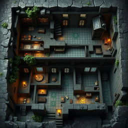 A highly detailed Dungeons and Dragons battle map showcasing an abandoned wizard's mansion