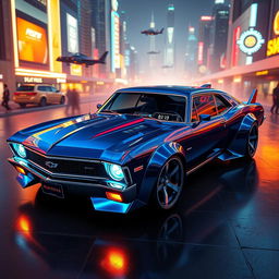 A futuristic Chevy Nova, sleek and aerodynamic, showcasing advanced technology and an electric design
