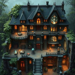 A captivating Dungeons and Dragons battle map of an abandoned wizard's mansion known as the 'House of Mirrors'