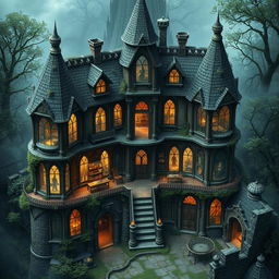 A captivating Dungeons and Dragons battle map of an abandoned wizard's mansion known as the 'House of Mirrors'