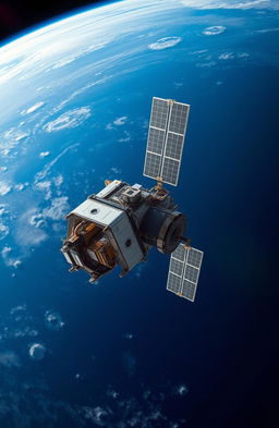 A stunning and detailed view of a satellite orbiting Earth