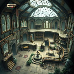 A large and intricate Dungeons and Dragons battle map depicting a dusty magical mansion overflowing with mirrors