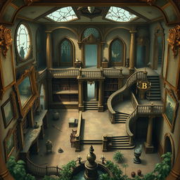A large and intricate Dungeons and Dragons battle map depicting a dusty magical mansion overflowing with mirrors