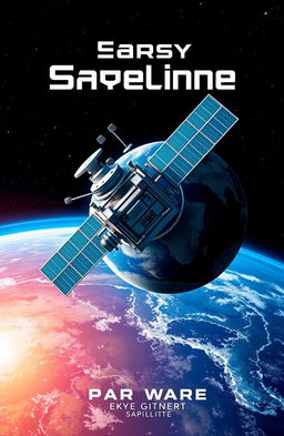 A visually striking book cover design featuring a detailed and imaginative satellite orbiting Earth