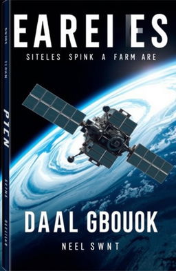 A visually striking book cover design featuring a satellite in orbit around Earth