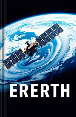 A visually striking book cover design featuring a satellite in orbit around Earth