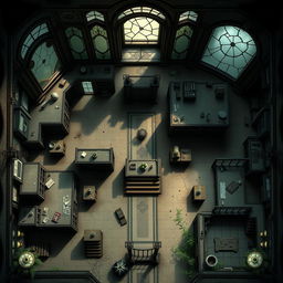 A top-down Dungeons and Dragons battle map of a dusty magical mansion filled with an excess of mirrors