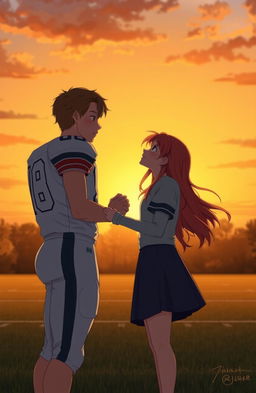 A melancholic romance scene depicting a quarterback and a traumatized girl with red hair