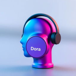 A mini headphone designed with the brand name 'Dora', featuring an innovative listening configuration shaped like a head