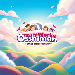 A beautiful and vibrant digital illustration depicting an imaginary logo for 'DreamWorks Home Entertainment' stylistically inspired by traditional animation formats