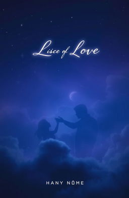 A dreamy nightscape with a deep blue and purple color palette, evoking a sense of mystery and romance