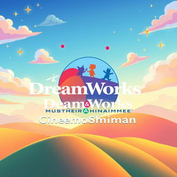A creative and vibrant digital illustration featuring a reimagined logo for 'DreamWorks Home Entertainment', with the text 'CinemoShiman' elegantly integrated into the design
