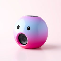 A charming speaker designed in the shape of a head, featuring a captivating gradient color scheme that transitions smoothly from pink to blue