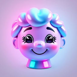 A whimsical speaker designed in the shape of a human head, featuring a beautiful gradient color scheme that transitions elegantly from pink to blue