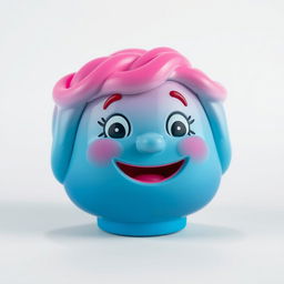 A whimsical speaker designed in the shape of a human head, featuring a beautiful gradient color scheme that transitions elegantly from pink to blue