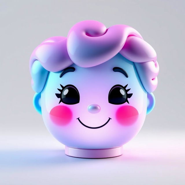 A whimsical speaker designed in the shape of a human head, featuring a beautiful gradient color scheme that transitions elegantly from pink to blue