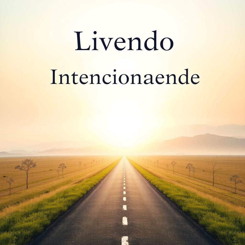 A serene and spiritual book cover featuring a central image of a long, straight road symbolizing an intentional journey, extending towards the horizon