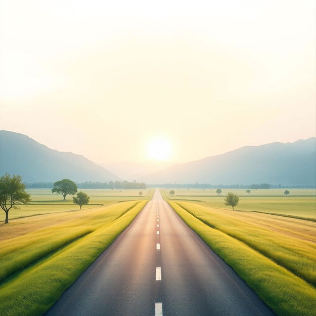 A serene and spiritual book cover featuring a central image of a long straight road symbolizing an intentional journey, extending towards the horizon