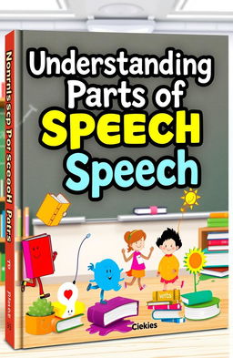 An engaging and colorful book cover designed for a book about parts of speech