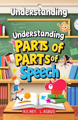 An engaging and colorful book cover designed for a book about parts of speech