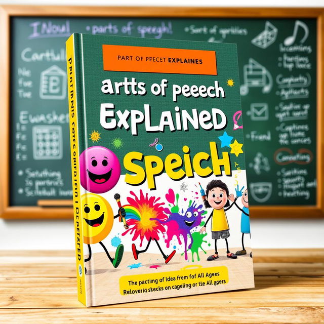 A visually appealing book cover for a book titled 'Parts of Speech Explained'