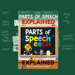 A visually appealing book cover for a book titled 'Parts of Speech Explained'