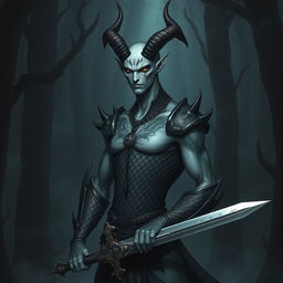 A tall, slender demon with human-like features and no horns, resembling a pale human adorned with arcane tattoos that glow faintly on its skin